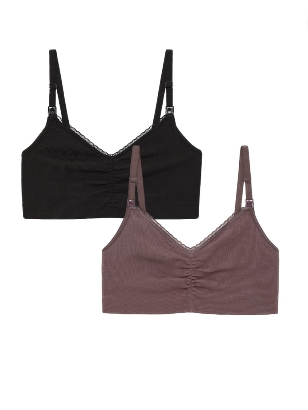 Joyspun Women's Maternity Ribbed Cotton-Blend Nursing Bralette, 2-Pack, Size M